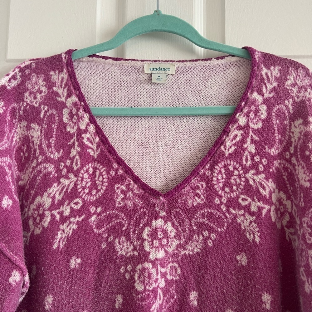Sundance Catalog Bandanna sweater. Paisley print. Pink. GUC! Size Medium. - Picture 2 of 8
